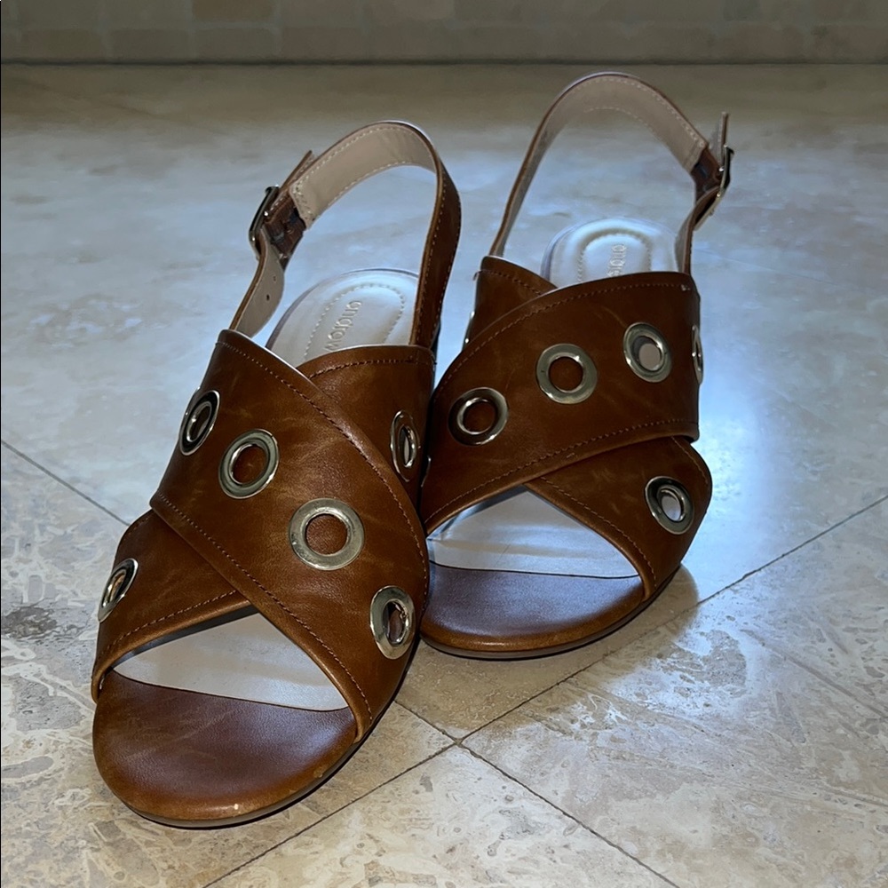 Andrew Geller Brown Leather Sandals with Silver Accents